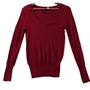 Y2K Mossimo Red V Neck Knit Sweater Womens Small Long Sleeve
